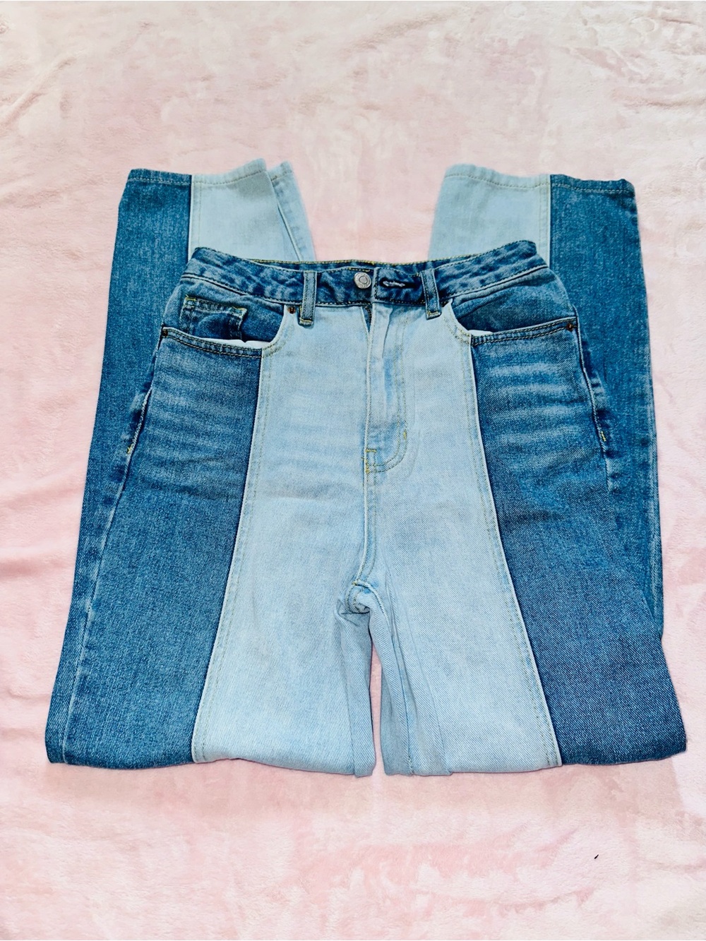 PacSun Two-Tone Blue Straight Leg Jeans - Picture 7 of 14